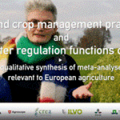 screenshot waterexperte sarah garre op veld + titel "soil and crop management practices and the water regulation functions of soils - qualitative synthesis of meta-analyses relevant to european agriculture"