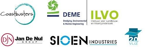 Logo’s van Coastbusters, DEME, ILVO, Jan De Nul Group; SIOEN Industries en VLIZ