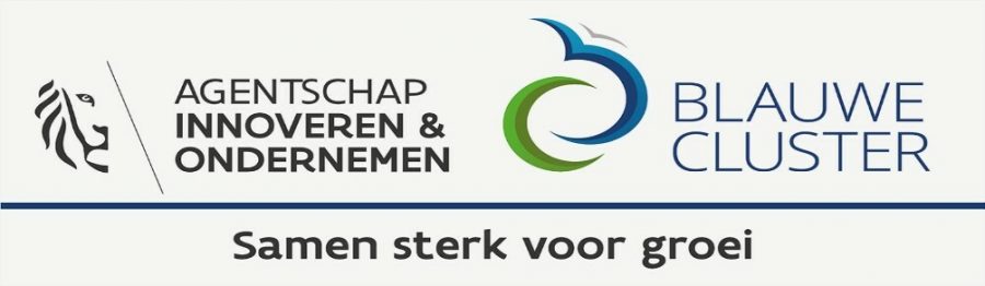 Logo Vlaamse Overheid Agentschap Innoveren & Ondernemen en logo van De Blauwe Cluster