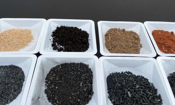 different colors of biochar in a tray