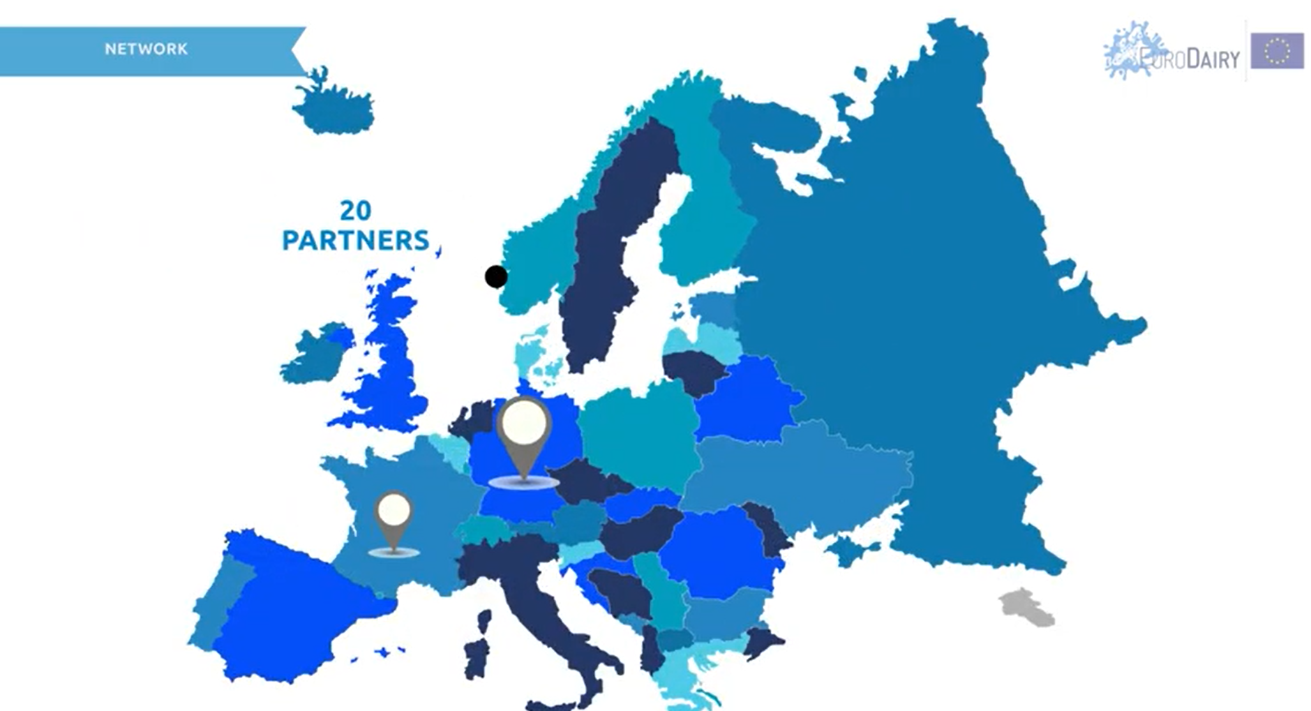 Kaart van Europa met de 20 partners van het project