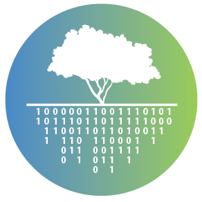 Side image of a tree with zeros and ones instead of roots under the soil