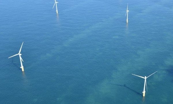 aerial view of an offshore wind farm
